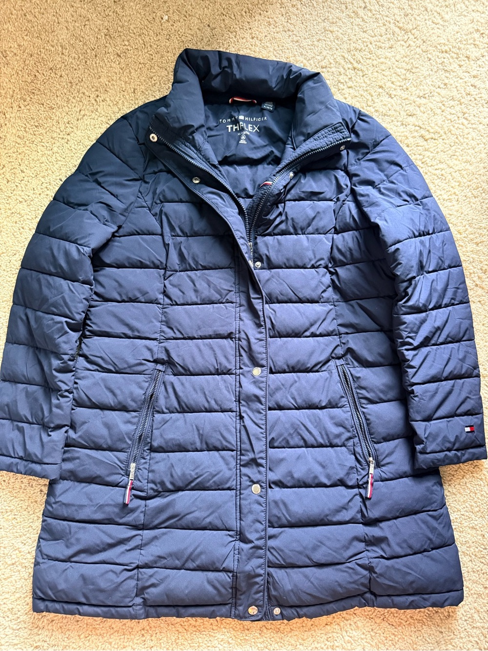 Tommy Hilfiger TH Flex Women’s Navy Puffer Coat XL Water Resistant Jacket